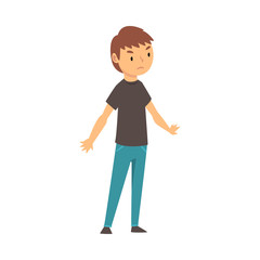 Boy expresses dissatisfaction with something cartoon vector illustration