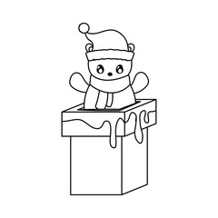 cute polar bear entering the chimney on white background