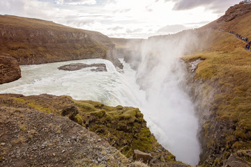 Landscape with big majestic Gullfoss waterfall in mountains