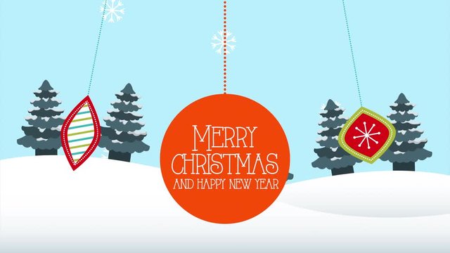 Happy Merry Christmas Animation With Pines In Snowscape