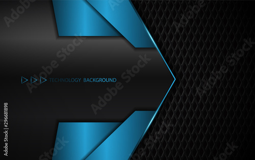 Abstract Blue Light Metal Shapes On Dark Background Iron