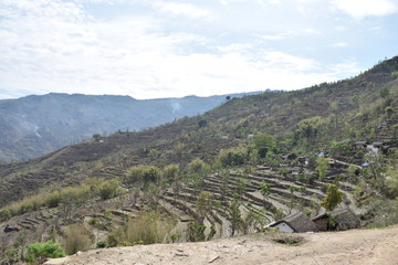 Fototapeta na wymiar Beautiful hill and rural village landscaping and beauty of nature east nepal
