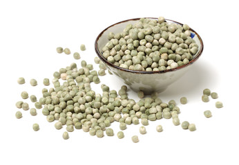 Dried green peas on white background