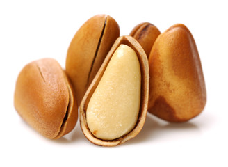 Pine nuts on white background