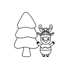 reindeer with christmas tree on white background