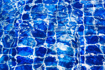 Blue color water in swimming pool rippled