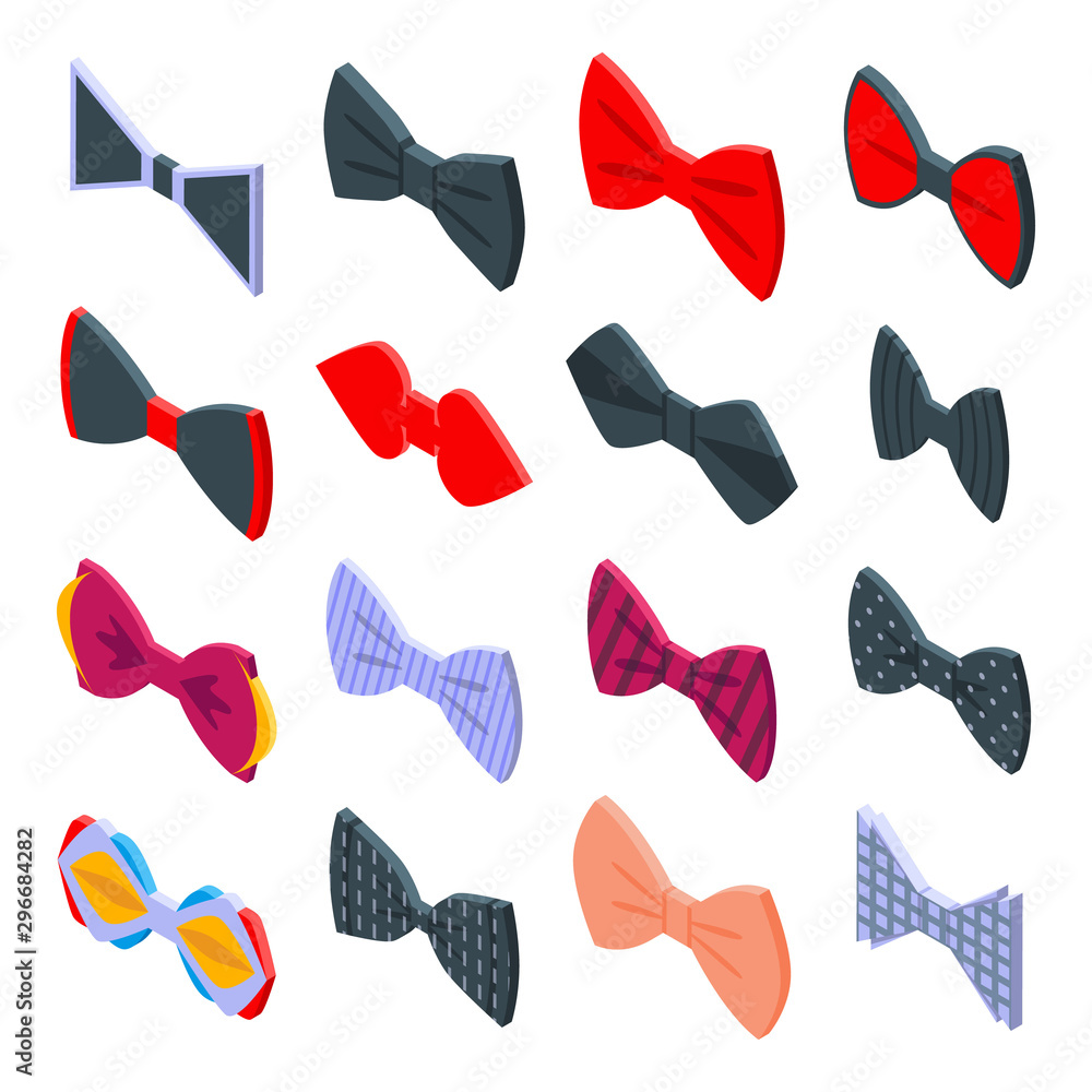 Poster bowtie icons set. isometric set of bowtie vector icons for web design isolated on white background