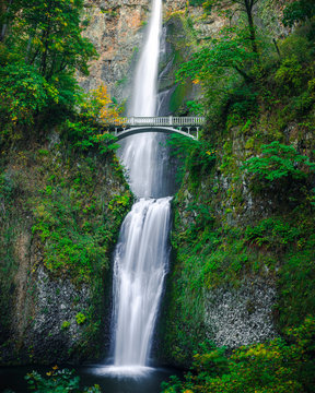 Multnomah Falls Waterfall with Smooth Water from Long Exposure Photography