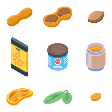 Peanut icons set. Isometric set of peanut vector icons for web design isolated on white background