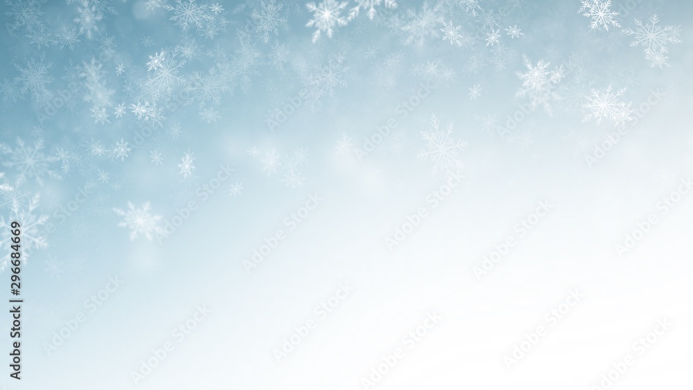 Wall mural white snow flake on blue background in christmas holiday - Wall murals