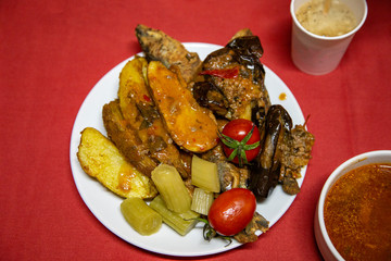 Different food on the table in restaurant