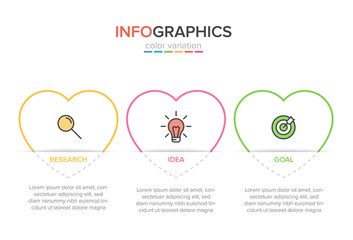 Concept of arrow business model with 3 successive steps. Three colorful graphic elements. Timeline design for brochure, presentation. Infographic design layout.