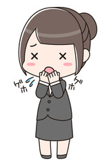 手で口を抑えて咳をしている女性