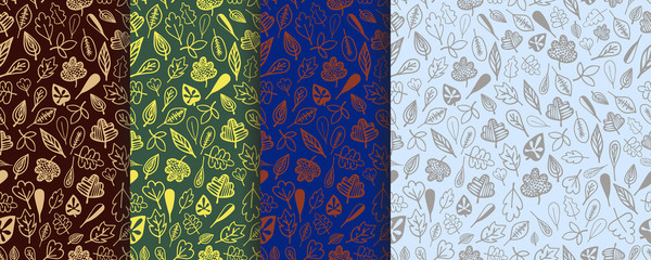 set seamless pattern hand drawn leaves