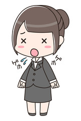 手で口を抑えずに咳をしているスーツの女性