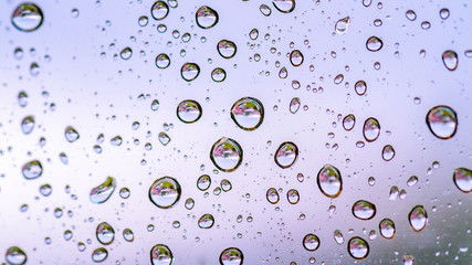 water or rain droplets on glass window. selective focus. narrow depth of field