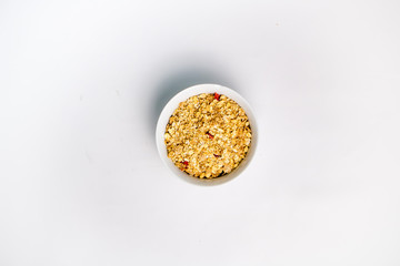 Aerial photograph of cereal in white background