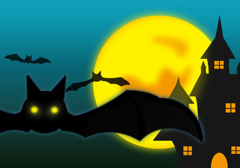 Halloween background illustration.  Bat close-up.  ハロウィンの背景イラスト   コウモリのクローズアップ