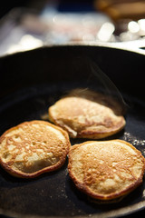 pancakes in cast iron skillet