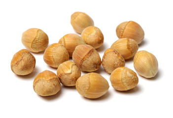 Hazelnuts on white background
