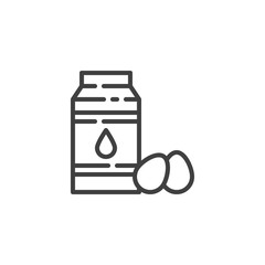 Oil bottle and eggs line icon. linear style sign for mobile concept and web design. Baking recipe ingredients outline vector icon. Symbol, logo illustration. Vector graphics