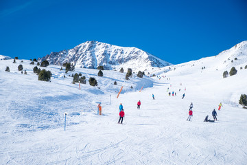 Andorra GrandValira Ski. Pyrenees Mountains - obrazy, fototapety, plakaty