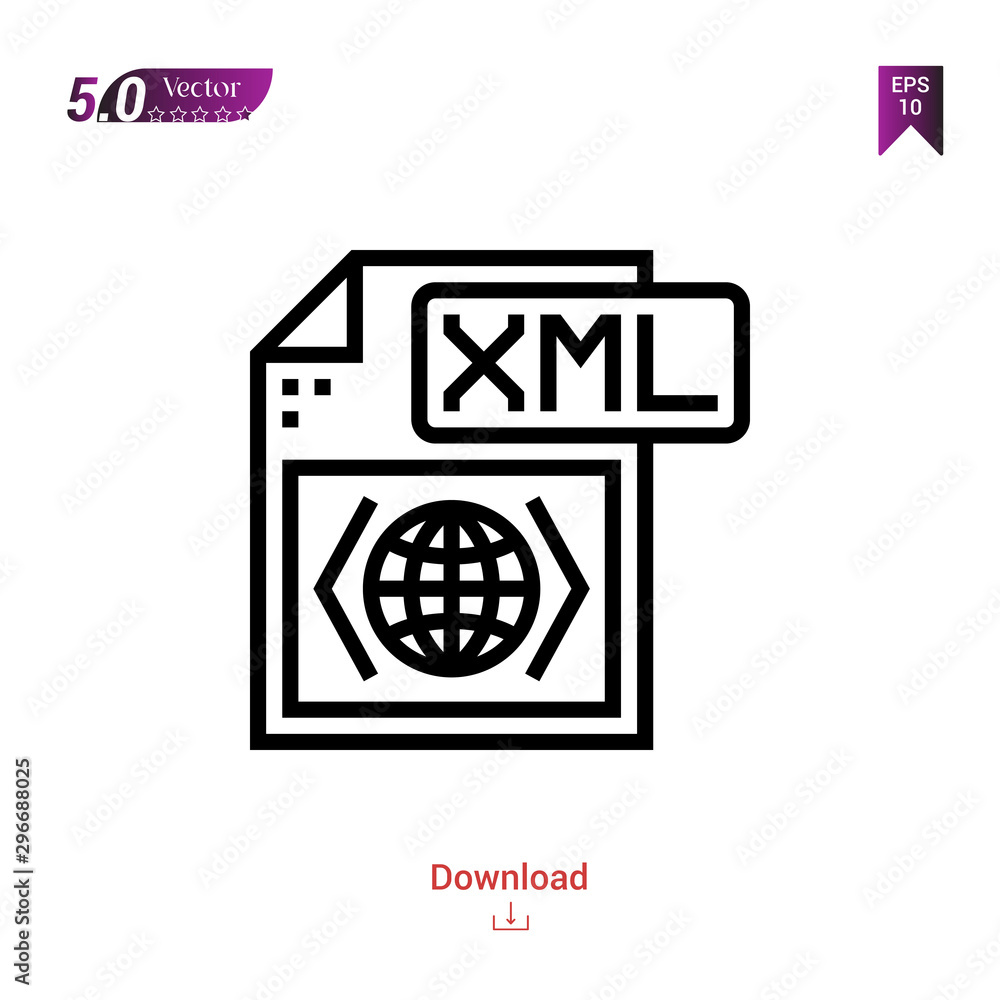 Poster outline xml file icon isolated on white background. popular icons for 2019 year. file-types. graphic