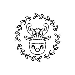 head of reindeer with hat on white background