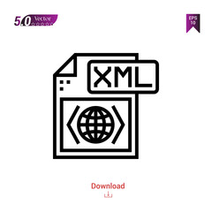Outline xml file icon isolated on white background. Popular icons for 2019 year. file-types. Graphic design, mobile application, logo, user interface. EPS 10 format vector