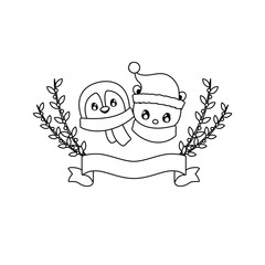 head of penguin and polar bear on white background