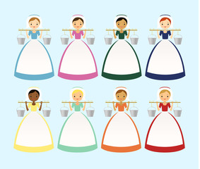 Eight maids a milking