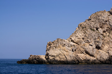 View from the yacht to the Balearic Islands. Beautiful landscape in the Mediterranean Sea