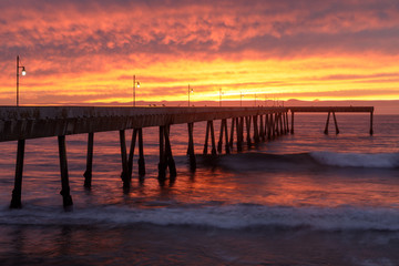 Fiery Sunset over Pacifica Municipal Pier. Pacifica, San Mateo County, California, USA.