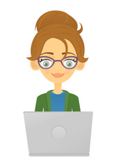 Girl in glasses using a laptop