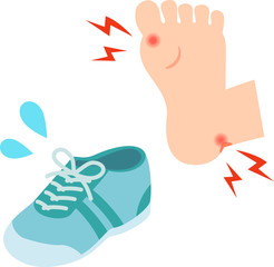 靴擦れができた足とスニーカー