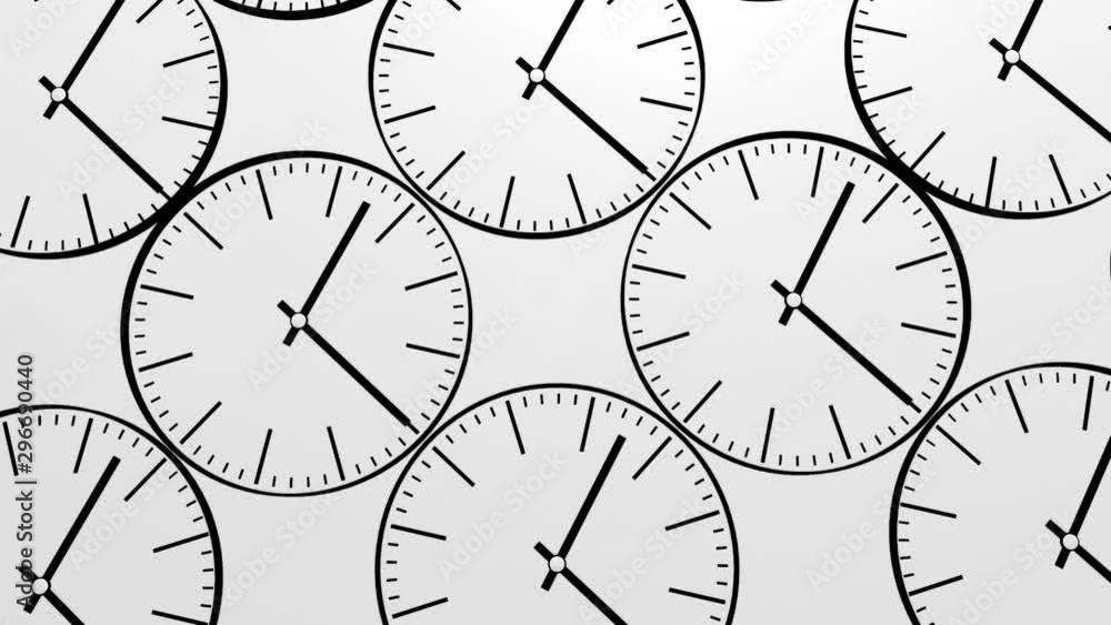 Poster many black watch dials with rotating arrows on a white background. 3d rendering