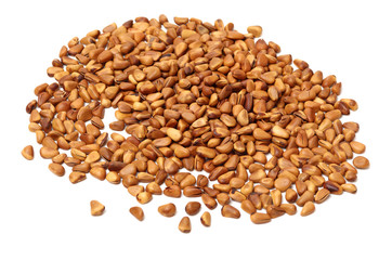 Pine nuts on white background