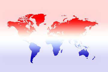 Three color world map on white background