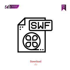 Outline swf file icon isolated on white background. Popular icons for 2019 year. file-types. Graphic design, mobile application, logo, user interface. EPS 10 format vector