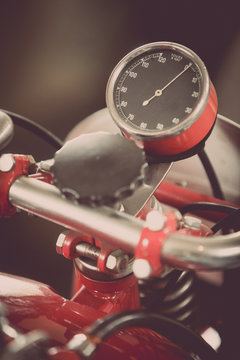 Tachometer gauge of a vintage motorcycle