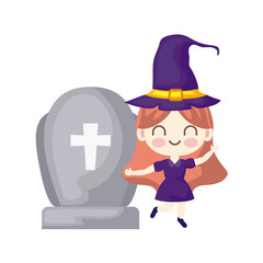 girl disguised as a witch with icons halloween