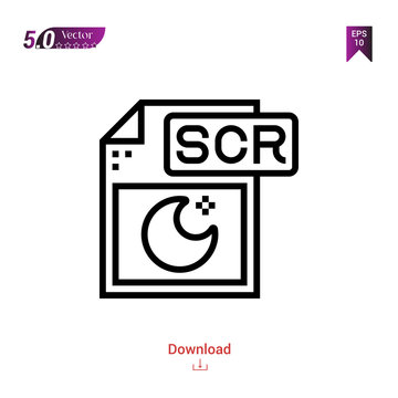 Outline scr file icon isolated on white background. Popular icons for 2019 year. file-types. Graphic design, mobile application, logo, user interface. EPS 10 format vector