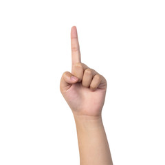 one fingers count signs isolated on white background with clipping path.