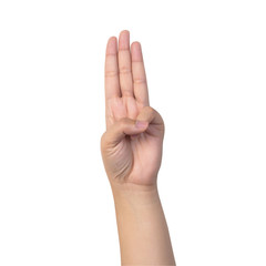 three fingers count signs isolated on white background with clipping path.