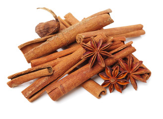 Various seasonings on white background 