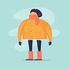 Winter, people are wearing winter clothes. Flat design vector illustration.