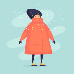 Winter, people are wearing winter clothes. Flat design vector illustration.