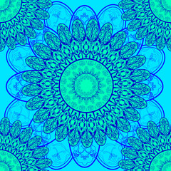  Seamless round mandala. Vector sketch texture with pattern.