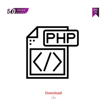 Outline php file icon isolated on white background. Popular icons for 2019 year. file-types. Graphic design, mobile application, logo, user interface. EPS 10 format vector