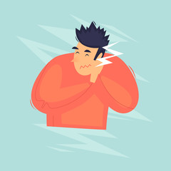 Man has a toothache, dentist. Flat design vector illustration